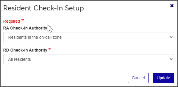 Resident Check-In Setup window