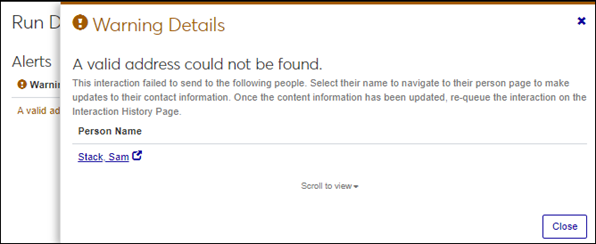 Warning details from an interaction that was not sent.