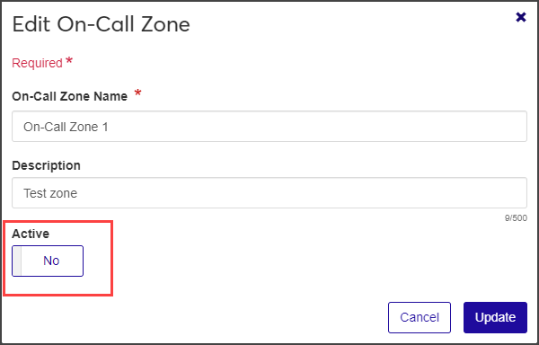 Deactivate on-call zone