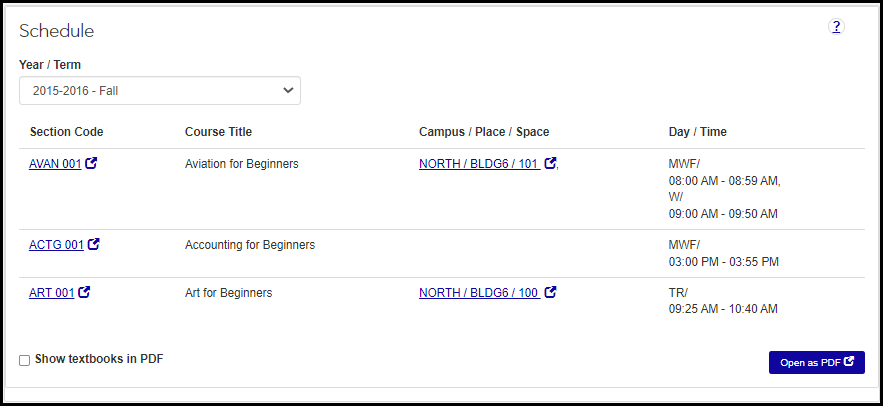 The Student Schedule block on a student's Summary page