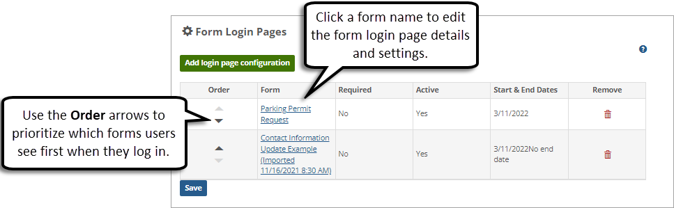 Form Login Pages overview page.