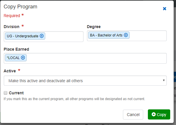 Copy program pop-up.