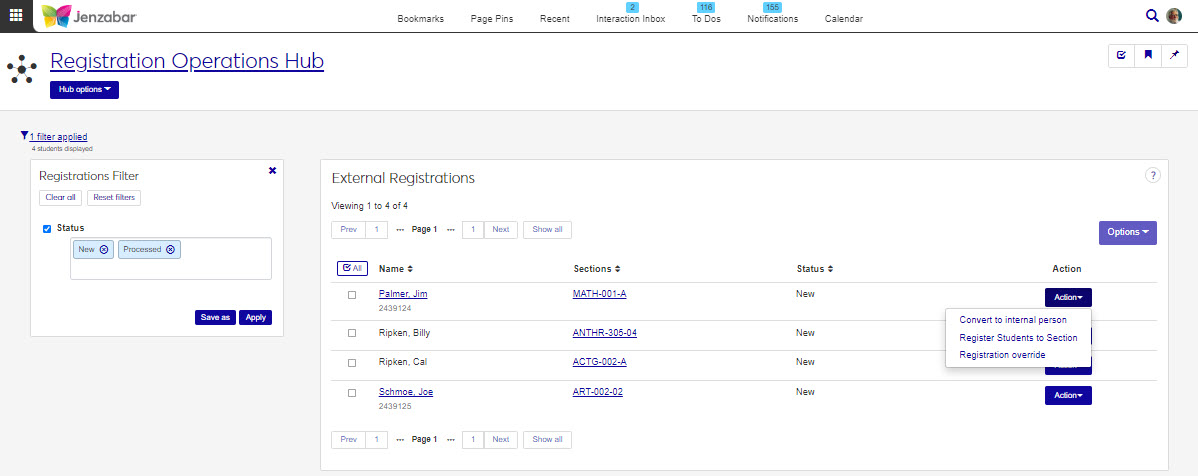 Manage External Registration page.