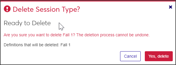 Delete Session Type window