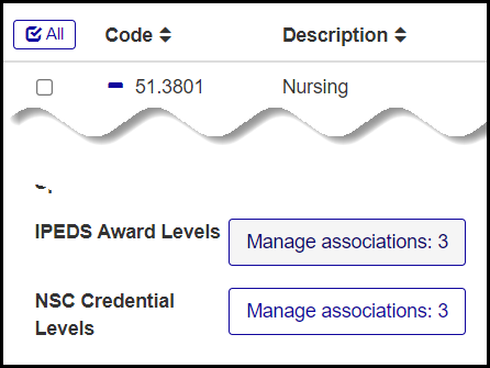 ​​The CIP Definitions page showing CIP 51.3801 (Nursing) showing 3 IPEDS Award Levels and 3 NSC Credential Levels associated with it​