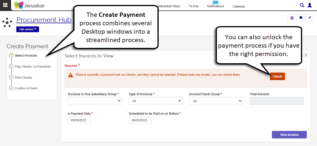 Procurement Hub, Create Payment page.