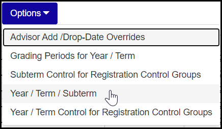 The "Options" drop-down expanded to show the views where you edit information