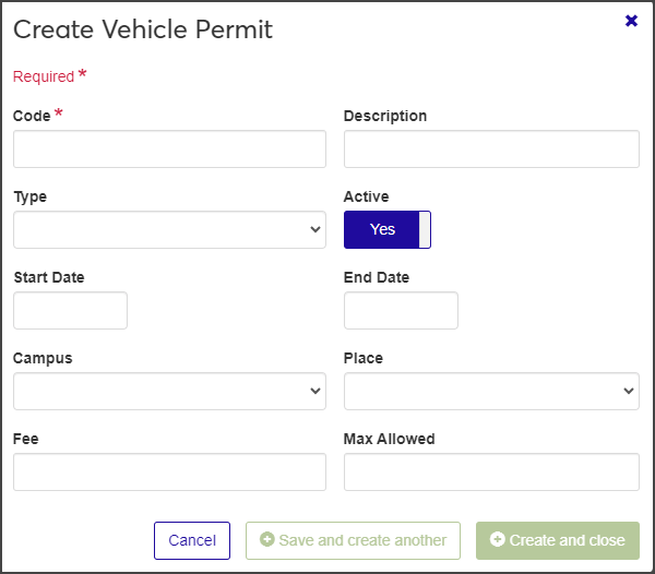 Create Vehicle Permit window