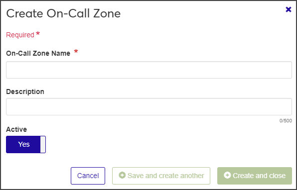 Create On-Call Zone window