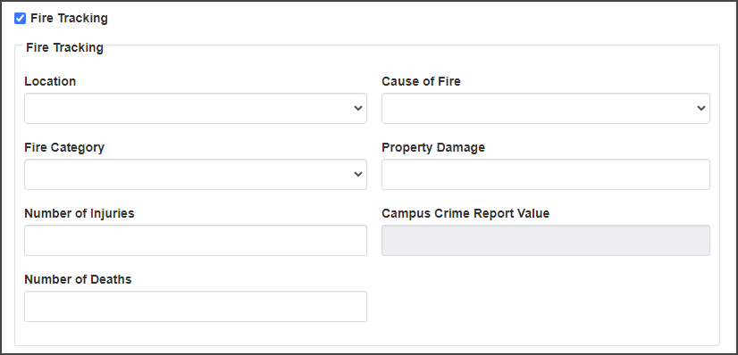 Fire Tracking section of Edit Incident Report window