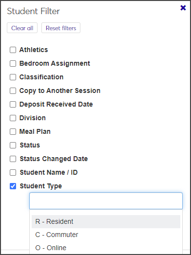 Applicant Group Roster - student filter