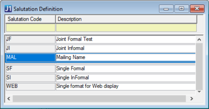 Desktop Salutation Definition window.