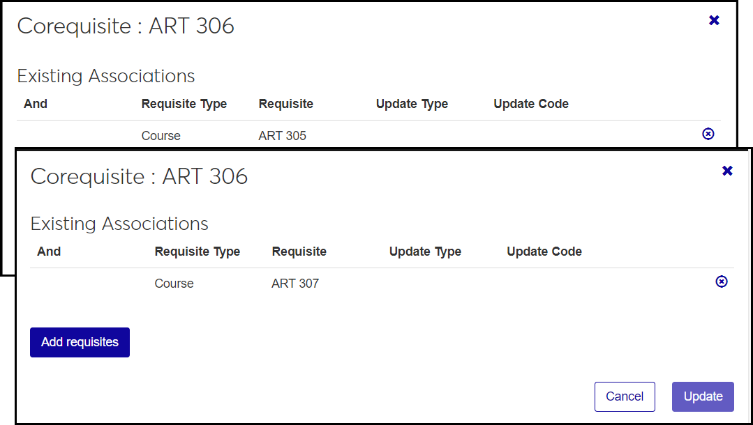 Associations pop-ups for each definition of Art 306. Definition 1 has Art 305. Definition 2 has Art 307.