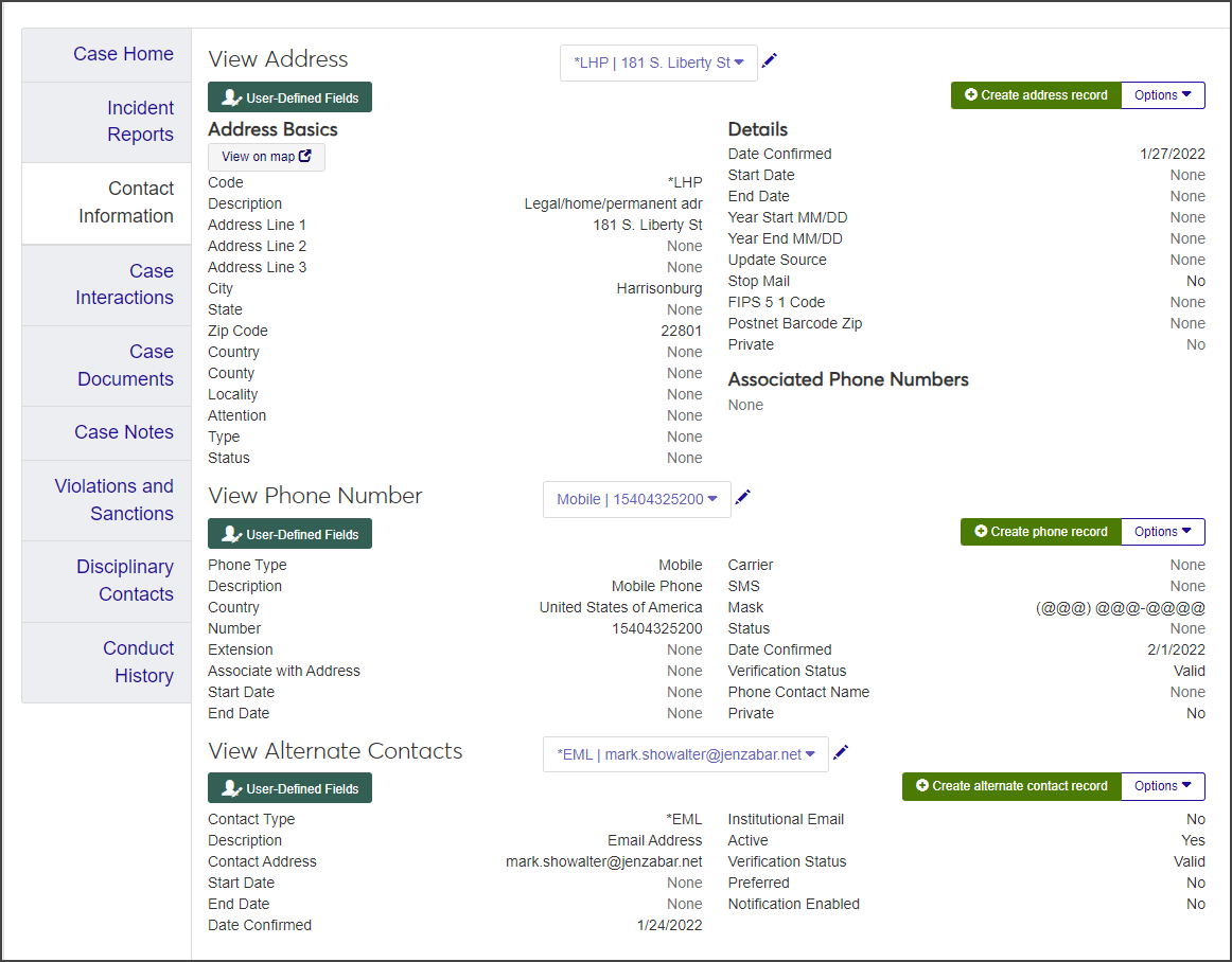 Case summary - Contact Information tab