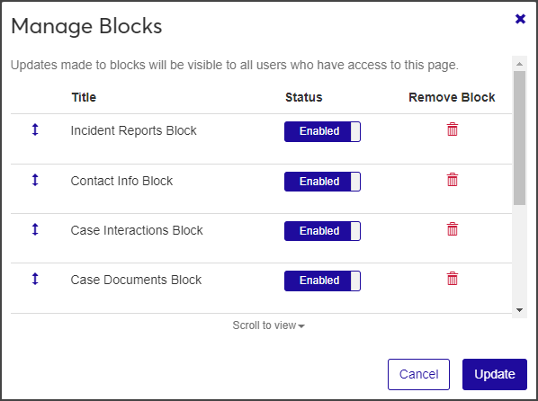 Manage Blocks window