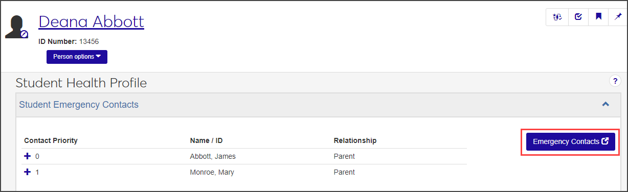 Emergency contacts section