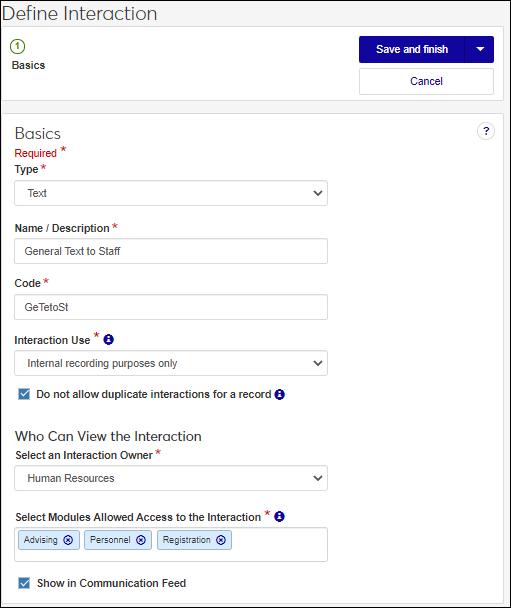 Define Interaction wizard for Text interactions.