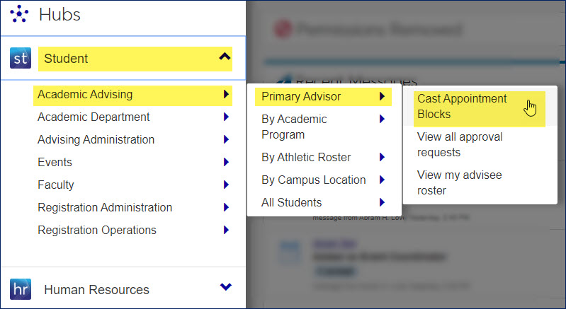 J1 Web hub navigation with the Student hub selected.