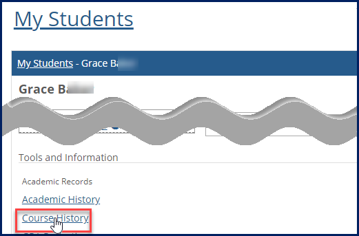 My Students feature showing the Course History link