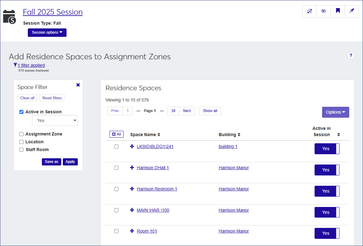 Add Spaces to Assignment Zones page