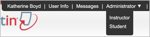 Administrator drop-down menu displaying Instructor and Student options.