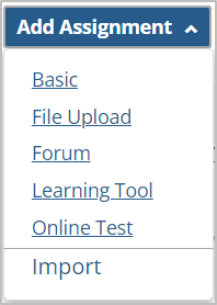 Add Assignment drop-down menu showing Learning Tool option.