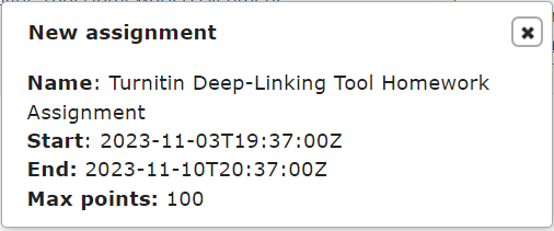 New assignment preview pop-up window